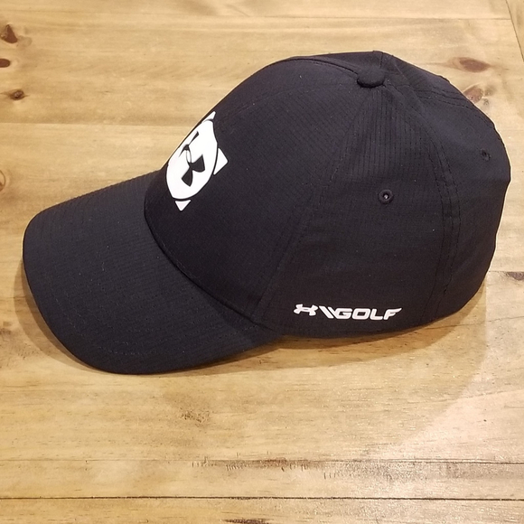 Under Armour Golf Hat Size M/L Flex Stretch Fitted Black white Rubber Logo UA - Picture 2 of 8